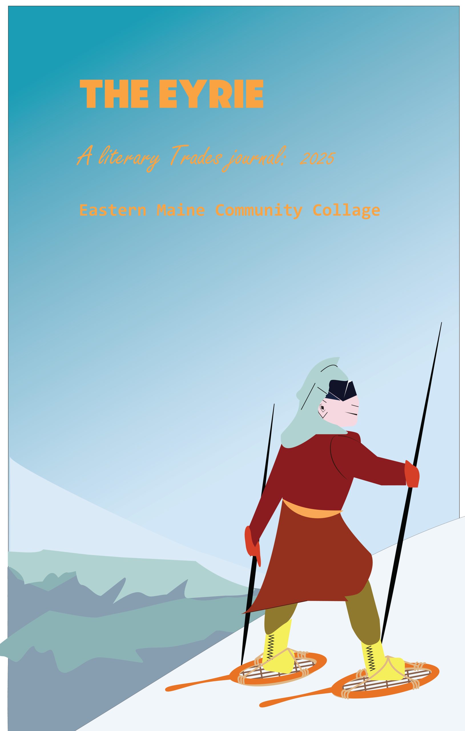 women ascending a mountain illustration